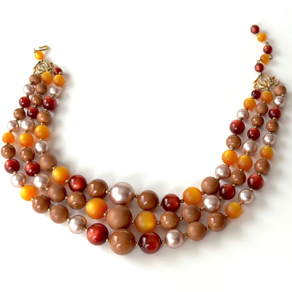 Moonglow 3-Strand Beaded Necklace Vintage 1960s Statement Choker - Picture 5 of 9